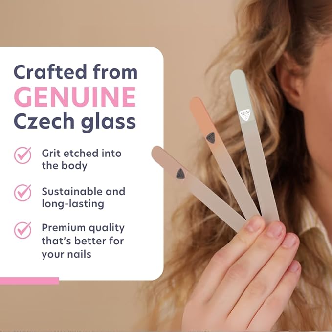 BONA Fide Beauty Czech Glass Nail File Set 3-Pieces, Muted Fall Colors Nail Filers - Reusable Nail Care, Lovely Gifts for Bridesmaid, Travel Beauty Tool