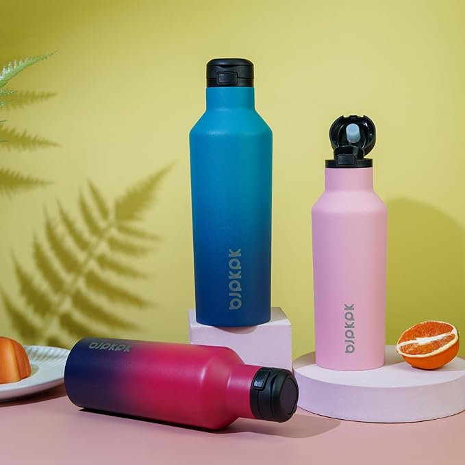 BJPKPK Insulated Water Bottle With Straw 17oz Stainless Steel Water Bottles With 2 Lids And Carry Handle Reusable Travel Metal Thermo,Indigo Black