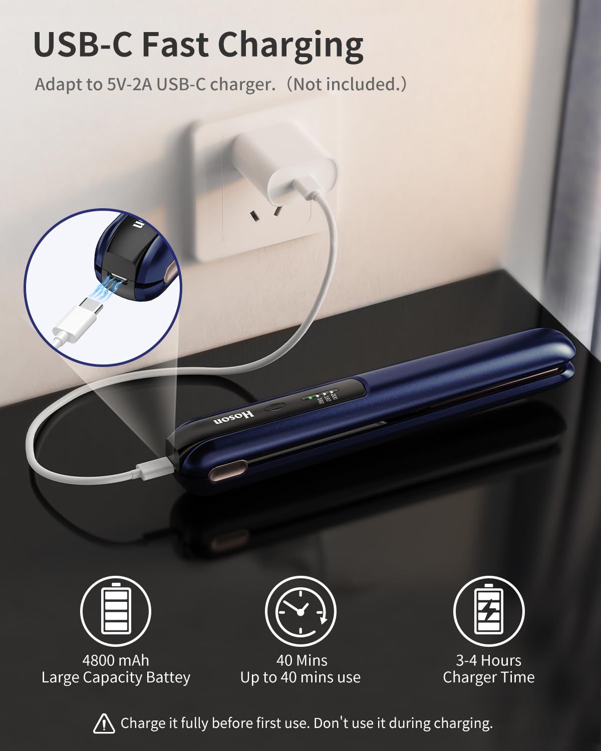 Hoson Cordless Hair Straightener,Portable Mini Flat Iron Travel for Bangs,Short Hair, Rechargeable Curling Iron and Curler 2 in 1,Blue,for Touch Ups