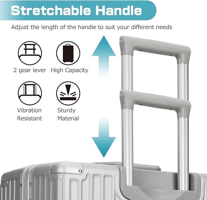 AnyZip Luggage Sets 2 Piece Aluminum Frame Carry On and Checked Suitcase PC ABS Hard Shell TSA Lock No Zipper(Silver, 20/28)