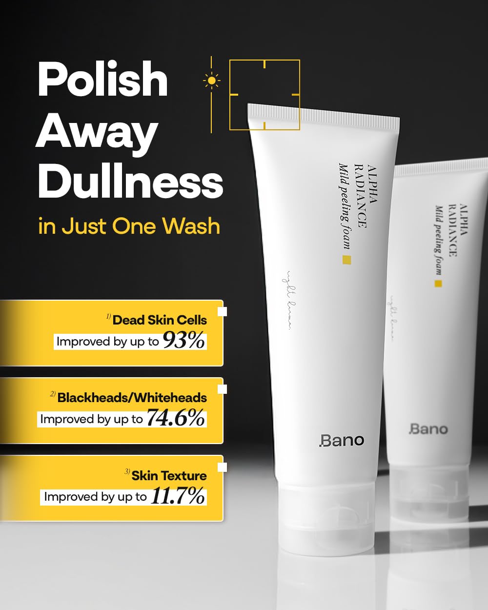 Bano Alpha Arbutin Mild Peeling Foam – PHA LHA Salicylic Acid Exfoliating Cleanser | Glow & Uneven Tone | Korean Skincare for Sensitive Skin | Fragrance-Free | 4.05 fl oz