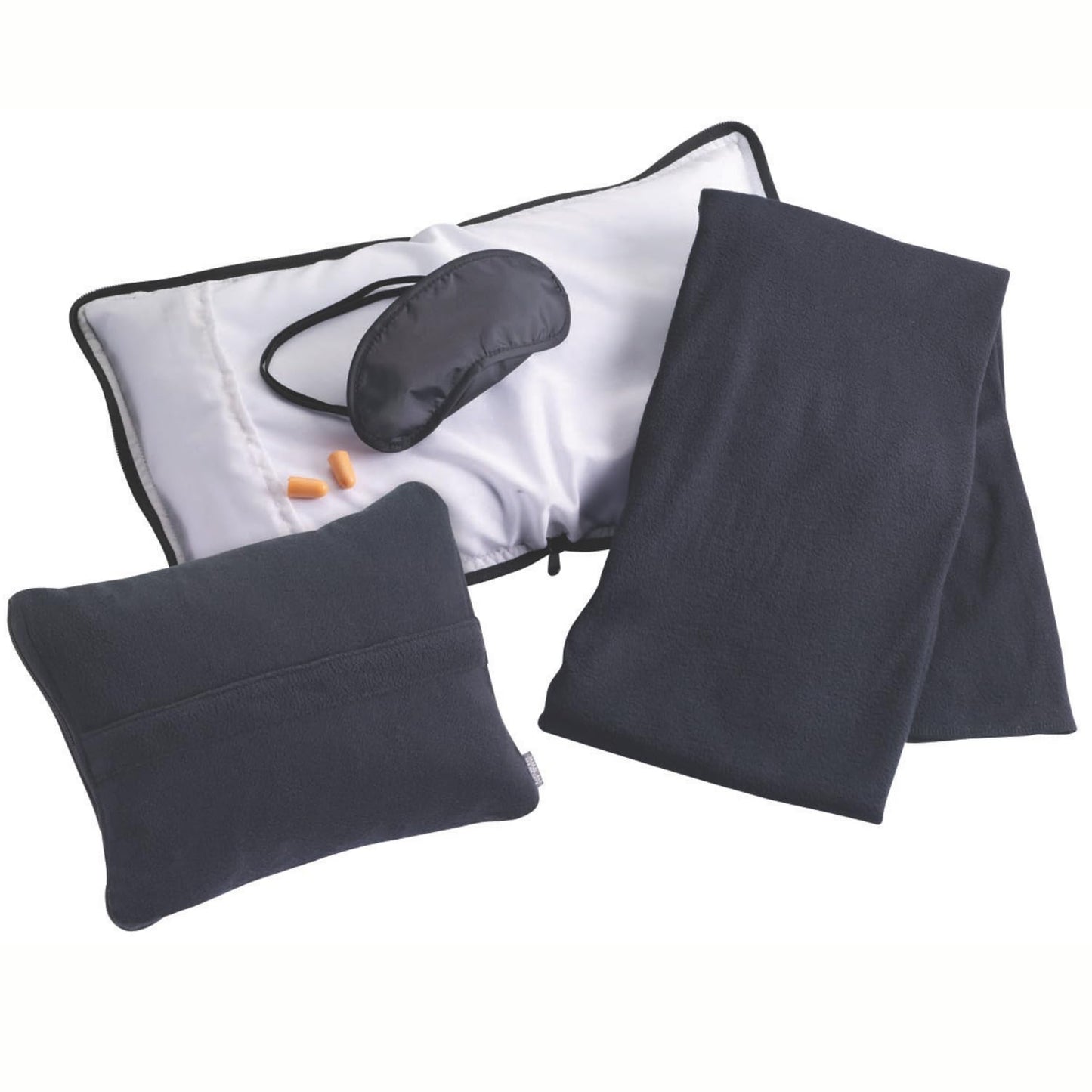 Lewis N. Clark Ultimate Comfort Set + Portable Travel Kit for Airplane, Includes Inflatable Pillow + Zippered Carrying Case, Cozy Fleece Blanket, Eye Mask for Sleeping & Foam Ear Plugs, Black