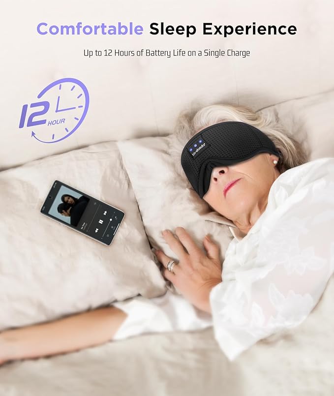 LC-dolida Sleep Mask Bluetooth Headphones Weighted Sleeping Mask 3D Eye Mask Pressure Relief Night Sleep Eye Mask Music Sleeping Headphones for Side Sleepers Meditation Gifts for Men Women