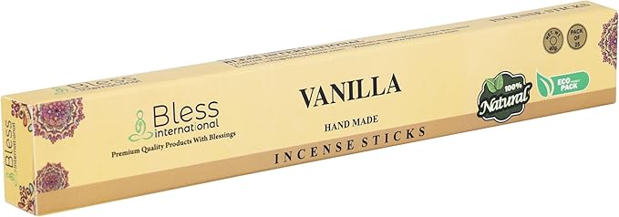 Bless-Vanilla 100%-Natural-Handmade-Hand-Dipped-Incense-Sticks Organic-Chemicals-Charcoal-Free Purification-Relaxation-Positivity-Yoga-Meditation Best-Woods-Scent (25 Sticks (1.4 OZ))