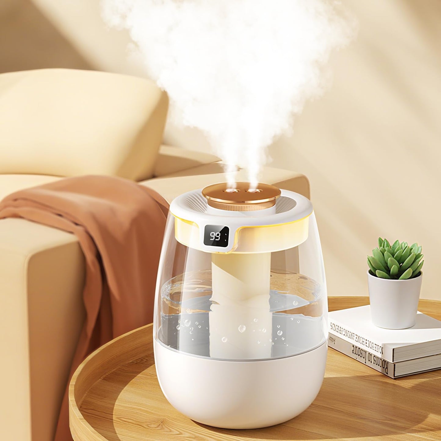 SwiftCool Double Spray Air Humidifier for Bedroom, 2L Quiet Cool Mist Humidifier for Plants Dorm Room Office Home Car Personal Humidificador with Digital Display 3 Mist Modes & Night Light