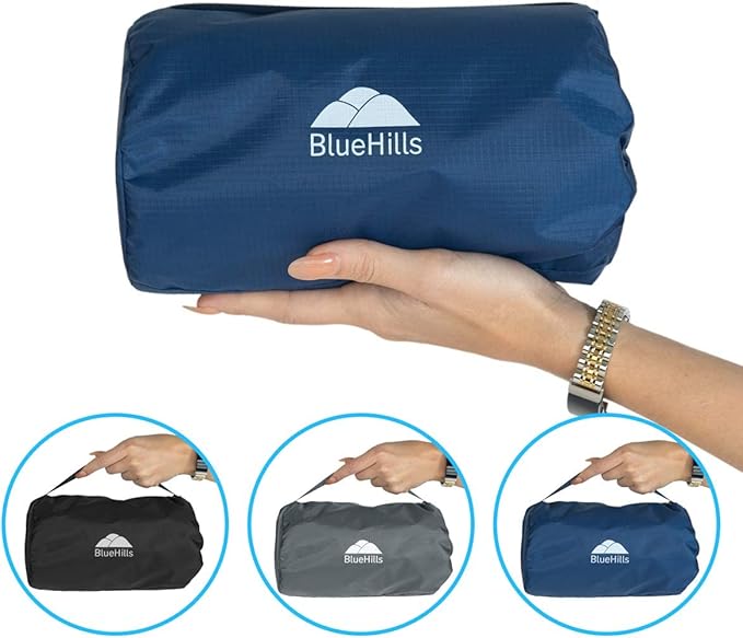 BlueHills Ultra Compact Travel Blanket 2 Pack Large Soft Cozy Portable Blanket Sheet with Carry Case and for Flight Airplane Car Layover Camping Hotel Blue C203-2PK-Navy