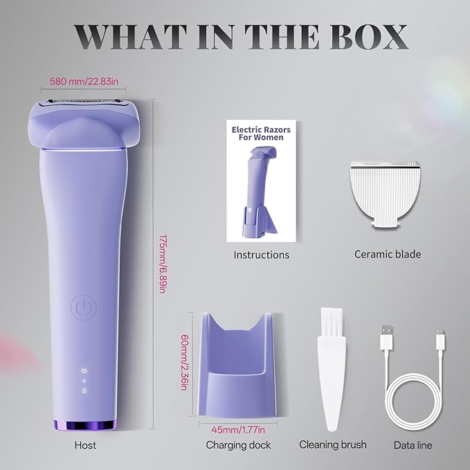 krofaue Womens Bikini Trimmer - 2-in-1 Double Blades Waterproof Womens Electric Shaver for Legs, Underarms, Bikini Line - Wet & Dry USB Rechargeable Bikini Razors for Women with LED Display