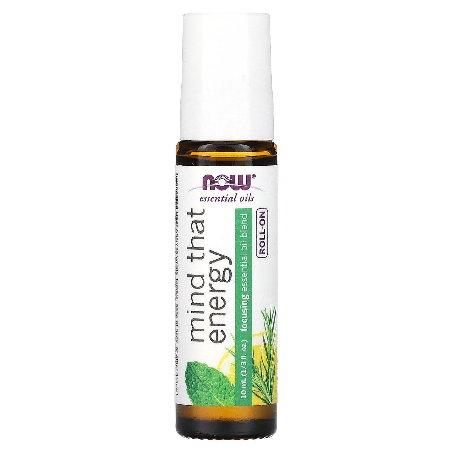 NOW Essential Oils, Mind That Energy Roll On, Non-GMO Project Verified, Focusing Blend, Steam Distilled, Topical Aromatherapy, 10-mL