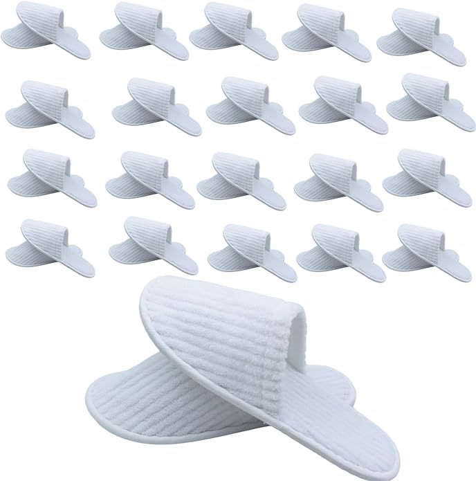 20 Pairs White Disposable Slippers, SPA Hotel Slipper for Women and Men, Closed Toe Soft Coral Fleece Slippers for Guests, Non-Slip Slipper for Travel Home Salon