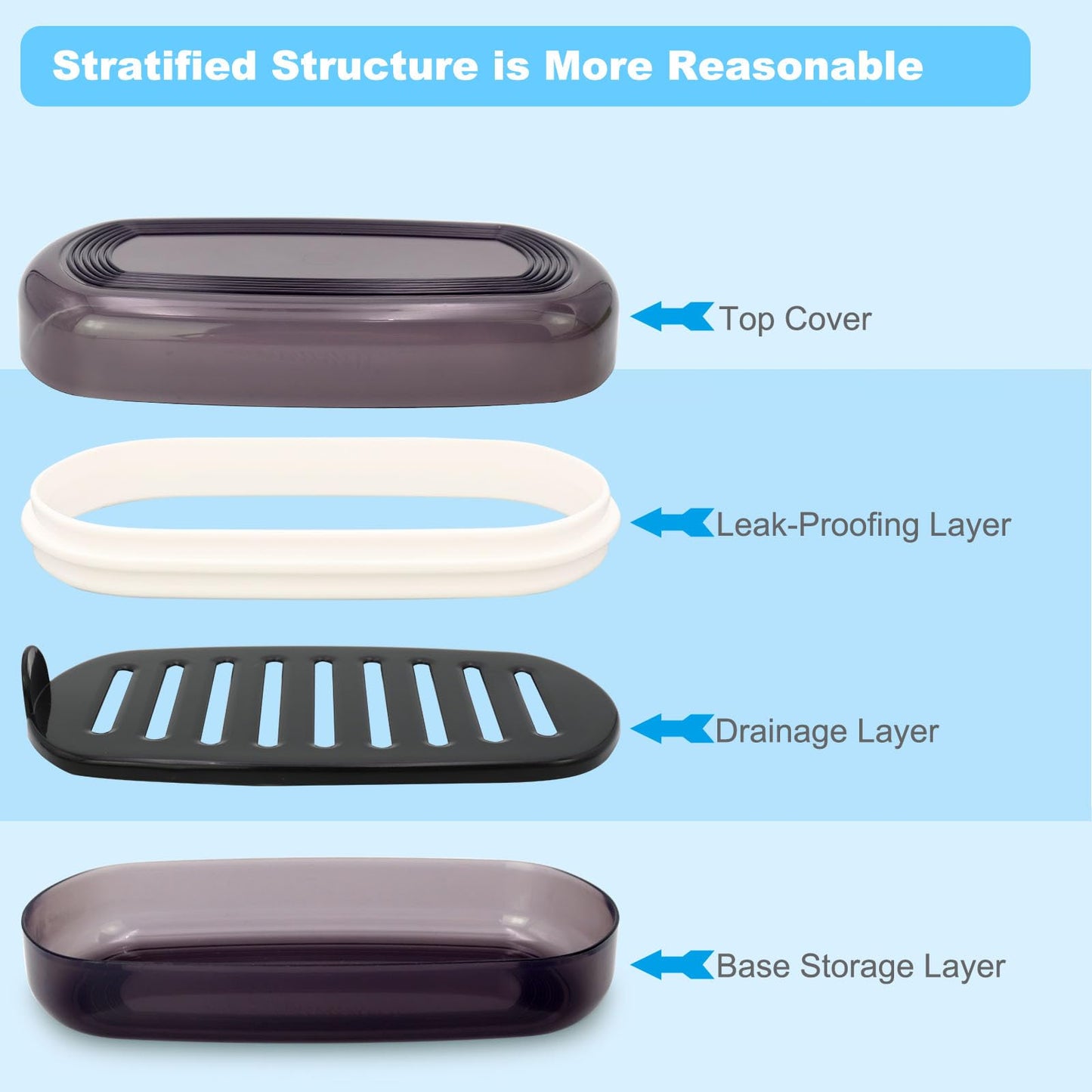 HAYSNA Solid Shampoo Bar Holder, Large Bar Soap Holder, Travel Soap Container, Soap Box with Draining Layer, Soap Case for Bathroom, Traveling, Gym, Camping (Black Style-1-Large)