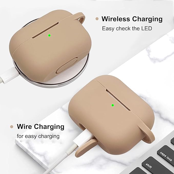 Compatible with Airpods Pro Soft Silicone Case Cover with Bracelet Keychain for Apple Airpod Pro 1st Generation Case for Women (Milk Tea)