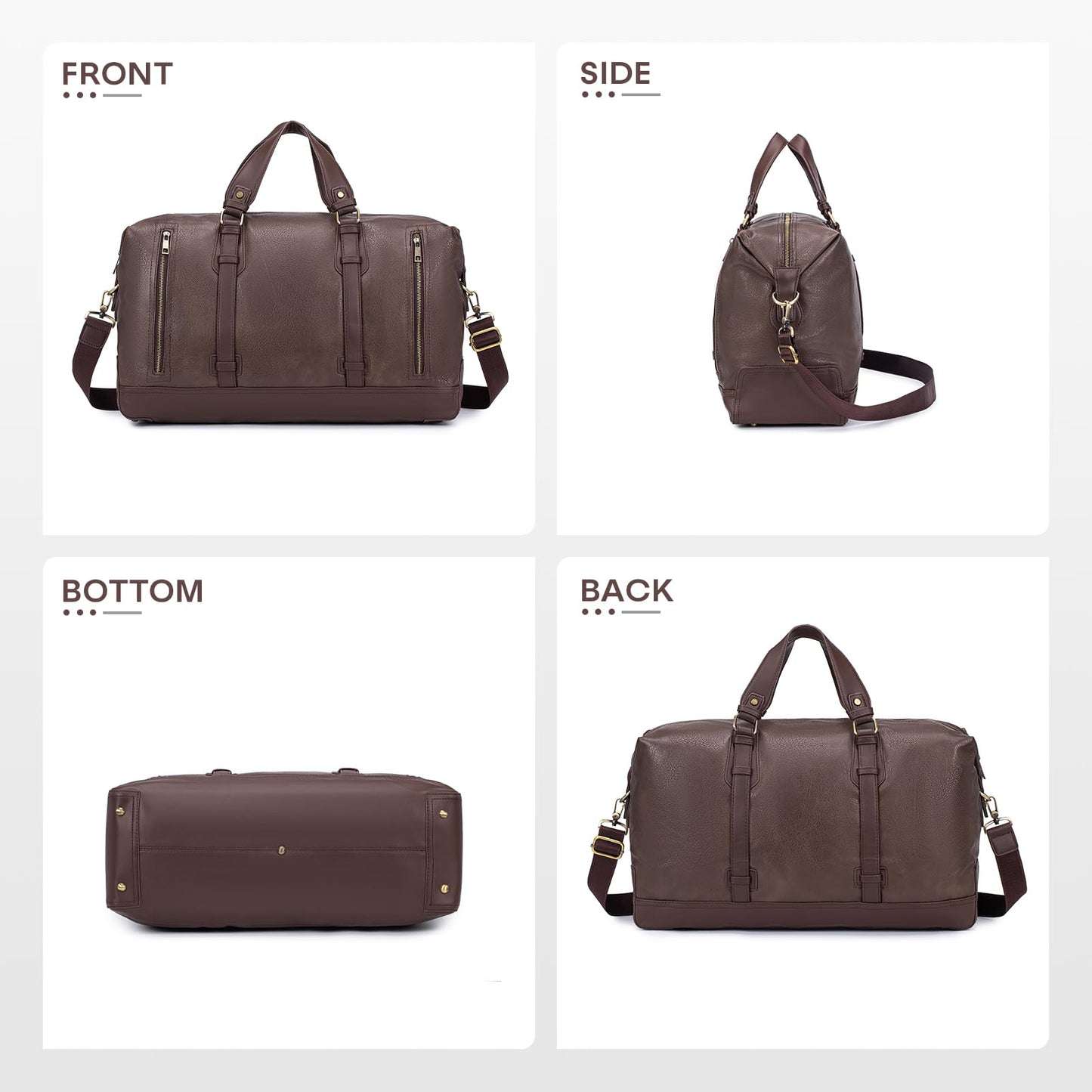 BAGZY PU Leather Travel Duffel Bag with Toiletry Dopp Kit Large Capacity Weekender Bag 25L Carry on Overnight Bag Sports Duffel Bag for Men or Women Black