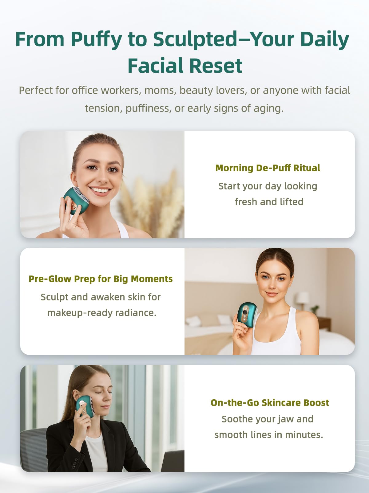 Kinbana Lymphatic Contour Face Brush – Face Massager for Lymphatic Drainage, Double Chin Reducer, and Facial Sculpting – Gentle Vibrating Lymphatic Drainage Tool for Jawline & Puffiness - Green