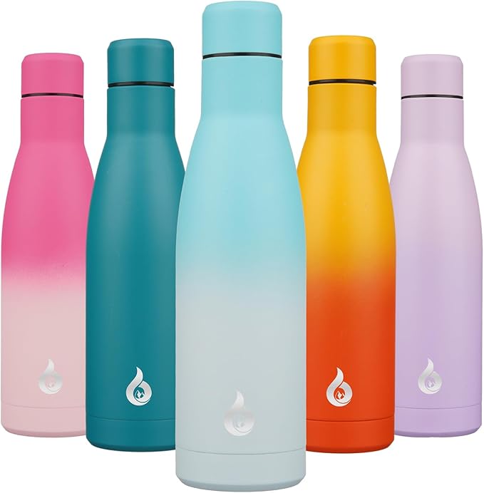 BJPKPK Insulated Water Bottle 17oz Stainless Steel Water Bottles Dishwasher Safe Reusable Metal Thermal Keep Cold and Hot,Sea Salt