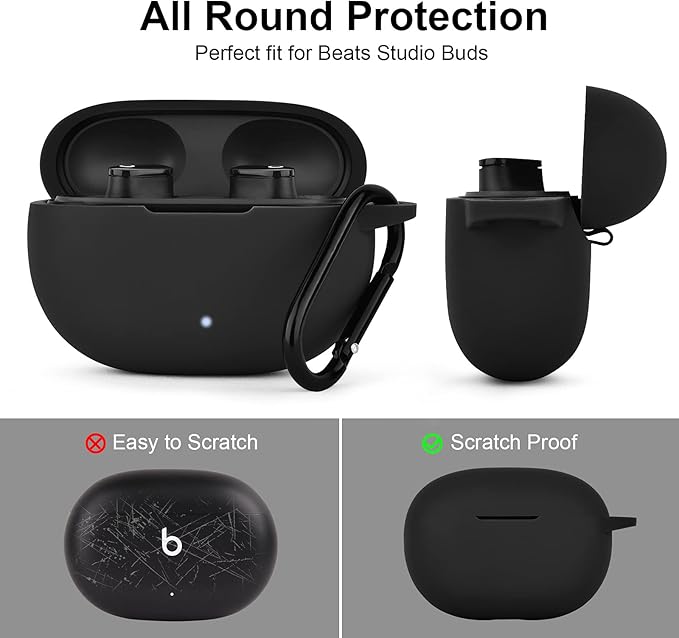 AIRSPO Silicone Case Compatible with Beats Studio Buds Case 2021 Soft Protective Cover for Beats Wireless Earbuds with Keychain（Black