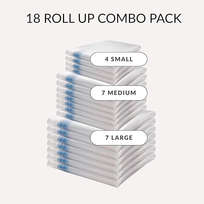 18 Pack Compression Bags for Travel, Roll Up Space Saver Bags for Clothes Storage, Compact Packing travel organizer for Luggage, Suitcase, Backpack, No Pump or Vacuum Needed