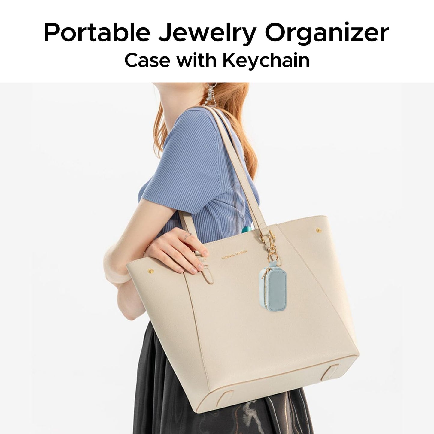 KEVANCHO Small Travel Jewelry Box Keychain, Portable Storage Ring Necklace Earrings Holder Case Organizer Gift for Women (Blue)