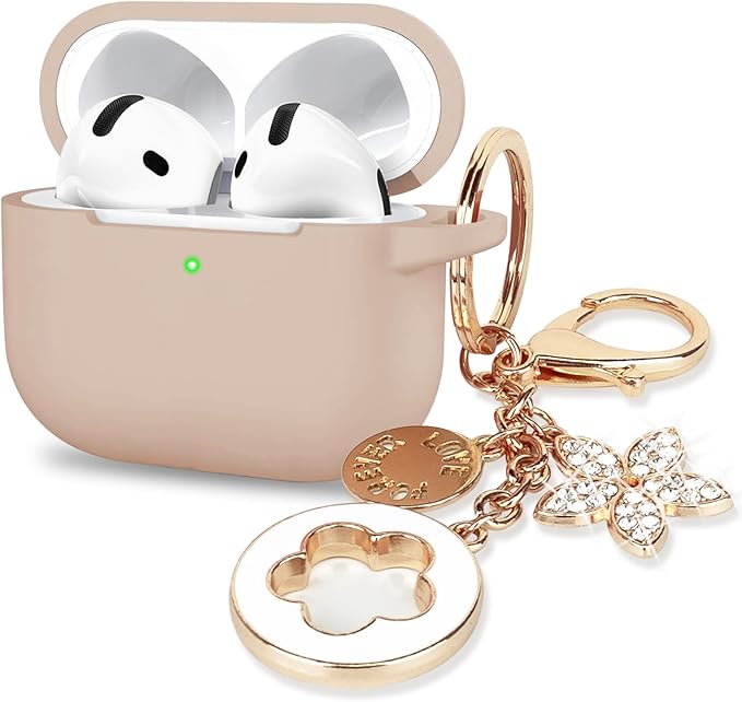 Case Cover for Apple Airpods 4 - VOTILE Airpods 4 Cases 2024 Cover Women Silicone iPods 4 Earbuds Wireless Accessorie Charging Cases Girl Bling Keychain for Airpod iPods 4th Generation - Milk Tea