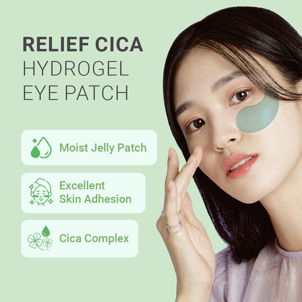tenzero Relief Cica Hydrogel Eye Patch 60 Patches (90g), Centella Treatments for Puffy Eye, Fine Lines, Soothing, Eye Puffiness Reducer, Hydrating Eye Pads, Korean Under Eye Masks Skincare