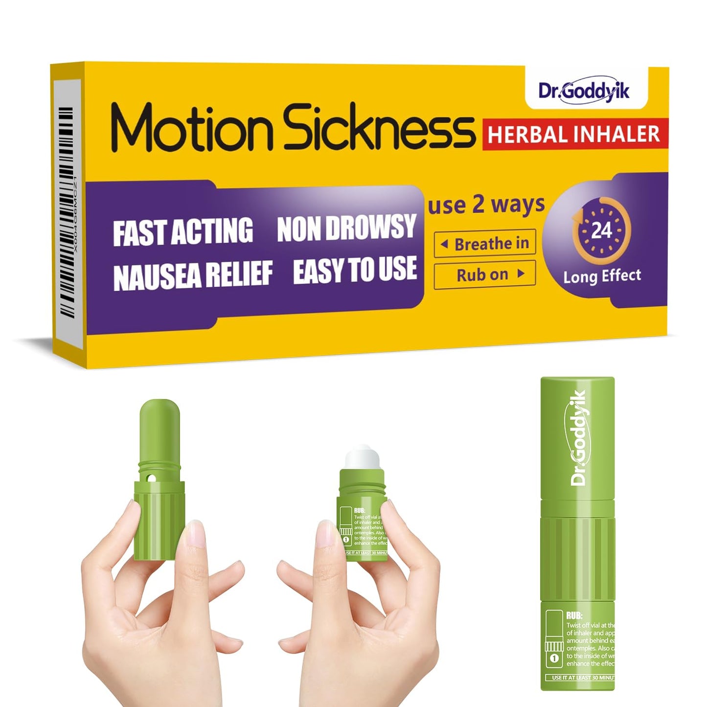 Dr.Goddyik Nausea Relief Herbal Inhaler,Morning Motion Sickness Nose Inhaler Stick Non-Drowsy, Travel Essentials for Cruise, Car, Plane