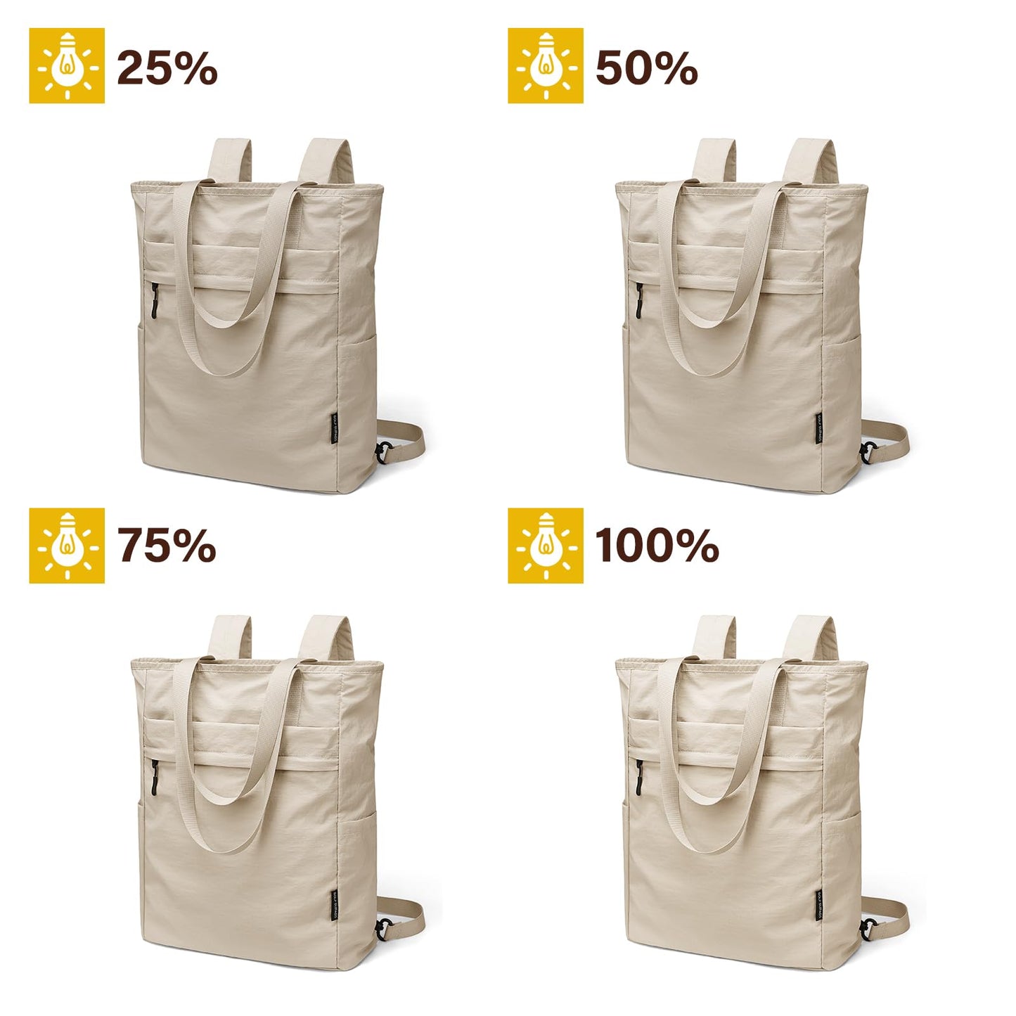 GOLF SUPAGS Foldaway Convertible Tote Backpack Lightweight Nylon Daypack for Women Men City Pack Versatile Backpack for Leisure Travel, Apricot