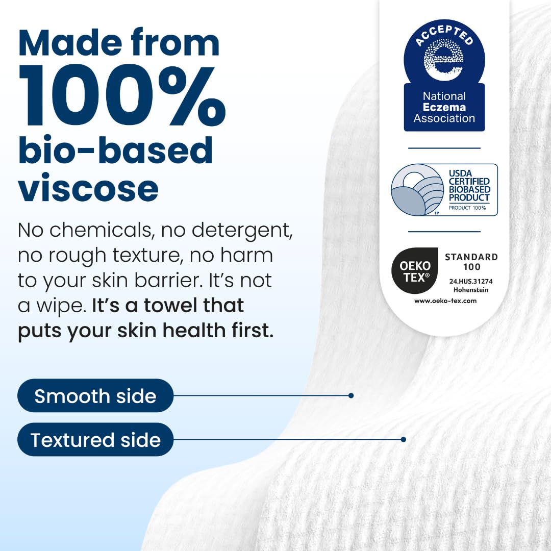 Clean Skin Club Clean Towels XL®, 100% USDA Biobased Face Towel, Disposable Face Towelette, Eczema Association Accepted, Makeup Remover Dry Wipes, Ultra Soft, 1 Pack, 50 Ct