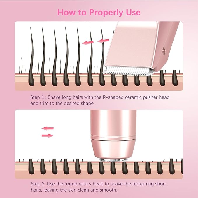 Bikini Trimmer for Women、Dermave Bikini Shaver 2-in-1 Dual Head Shaver Electric Razors for Women、Independent Control、 Ipx7 Waterproof