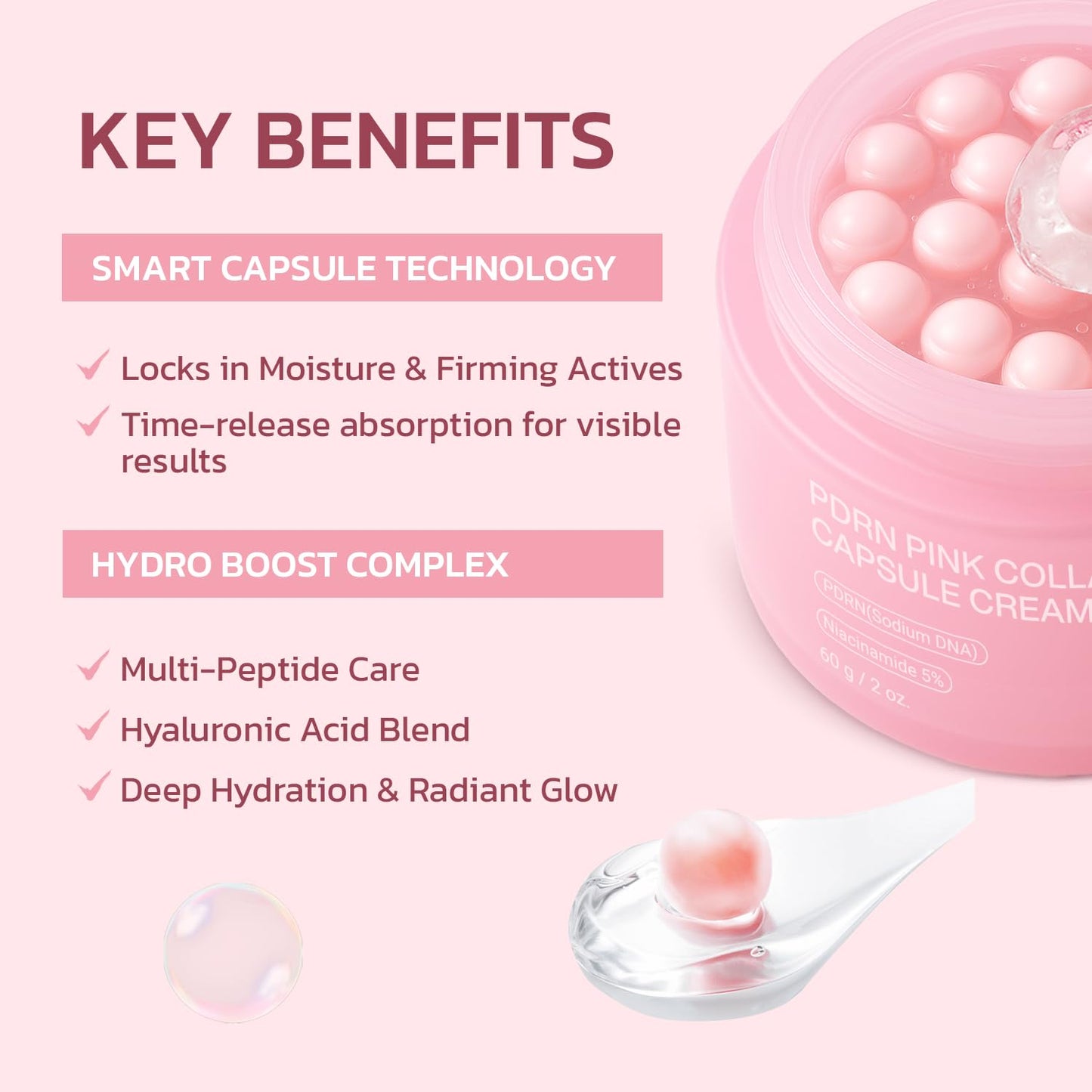 Jorceray PDRN Pink Collagen Capsule Cream –Salmon PDRN -Dual Texture Barrier Repair Moisturizer | Salmon DNA + 5% Niacinamide 2oz