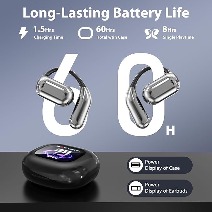 AI Language Translation Earbuds Real Time, 144 Language Translator Earbuds, OWS 3-in-1 with LCD Touch Screen & Charging Case, Wireless Bluetooth Open Ear Earbuds for Travel, Business, Learning