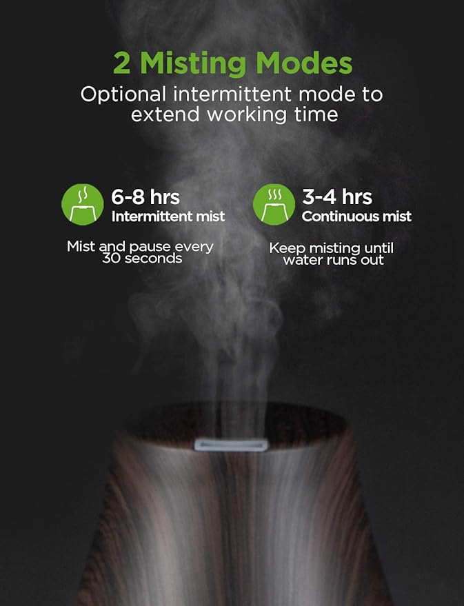 InnoGear Essential Oil Diffuser, Premium 5-in-1 Diffusers for Home Scent Aromatherapy Diffuser Air Desk Humidifier for Bedroom Large Room Office 7 Color LED 2 Mist Mode Waterless Auto Off, Brown