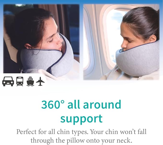 Memory Foam Travel Pillow | Provides Real Support to Head, Neck and Chin | Best Firm Airplane Pillow for Long Flights