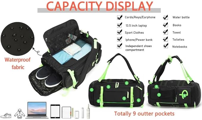 BE SMART 40L Extra Large Gym Backpack for Men, Big Gym Bag with Shoes Compartment, Waterproof Heavy Duty Duffel Bags, Men's Workout Backpacks for Outdoor Sport,Hiking,Camping,Travel