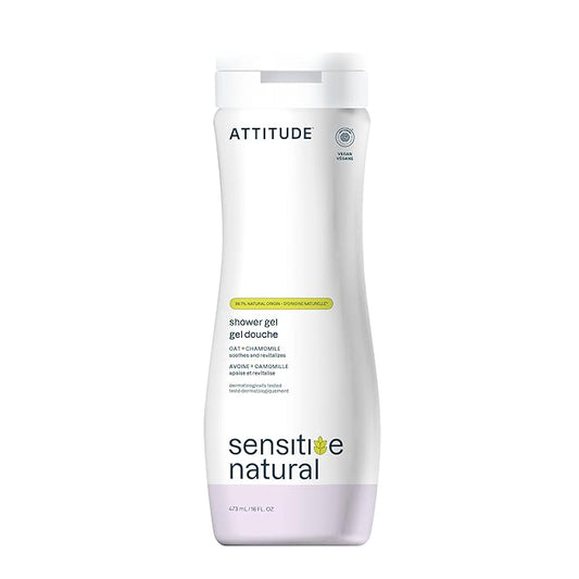 ATTITUDE Body Wash for Sensitive Skin with Oat and Chamomile, EWG Verified, Dermatologically Tested, Vegan, 16 Fl Oz