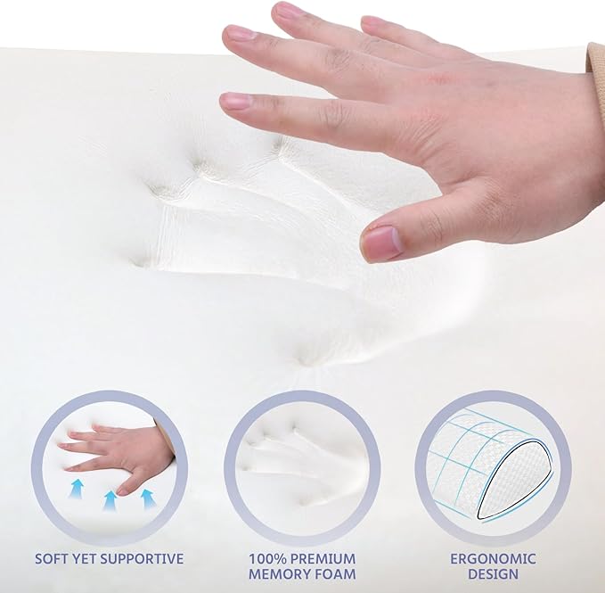 Knee Pillow for Back Sleeping – Ergonomic Memory Foam Cushion for Hip & Back Pain Relief – Under Knee Pillow for Spinal Alignment – Support for Side Sleeping, Machine Washable Cover (White)