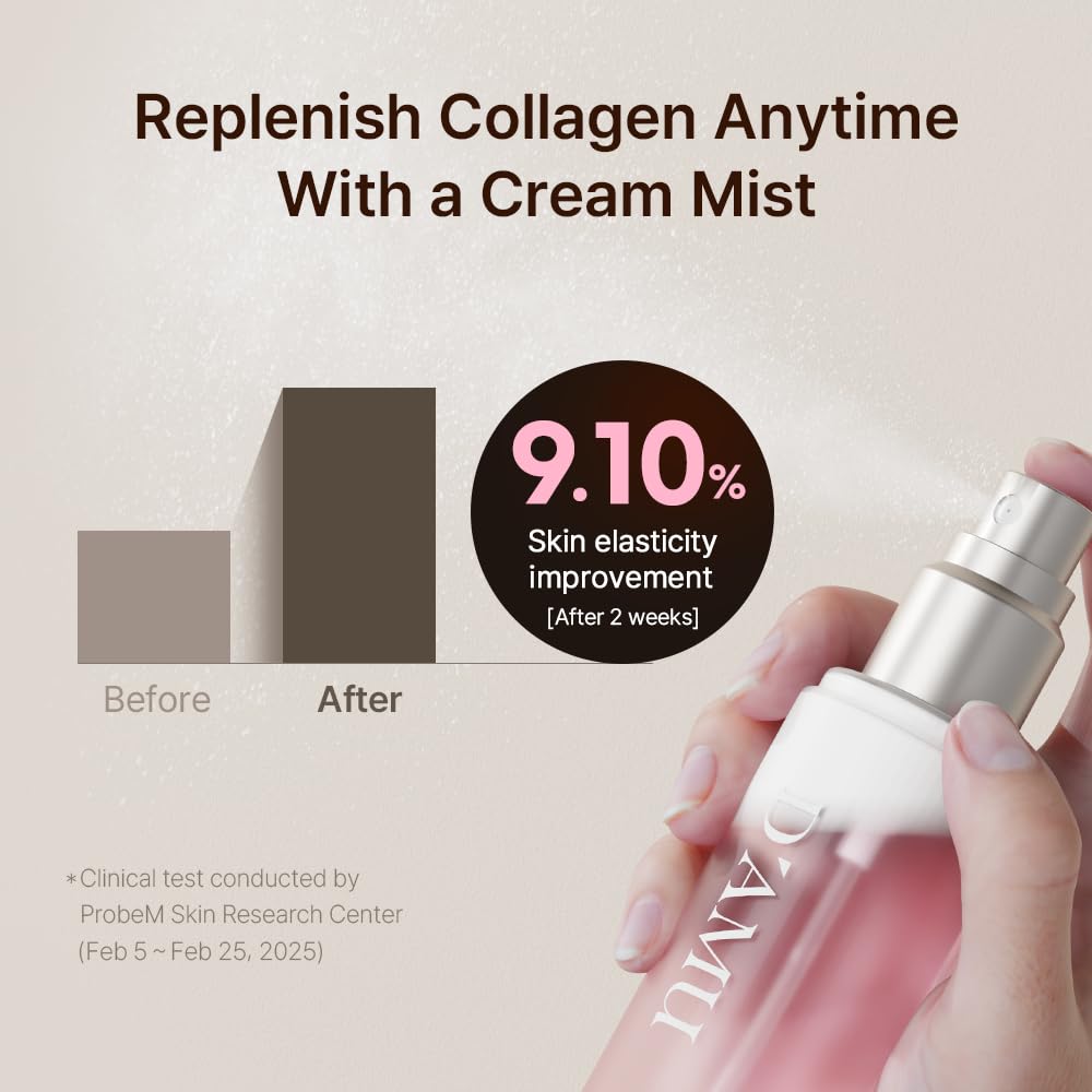 D'AMU Collagen Cream Face Mist – Hydrating & Brightening Facial Spray with Vita 5X Multi-Vitamin Complex for Elasticity Care & Radiant Glow – Korean Skincare Gift for Women – 3.38 fl.oz.