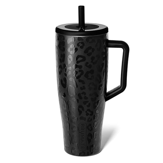 BrüMate Era 40 oz Tumbler with Handle and Straw | 100% Leakproof Insulated Tumbler with Lid and Flexible SoftSip Straw | Made of Stainless Steel | Cup Holder Friendly Base | 40oz (Onyx Leopard)
