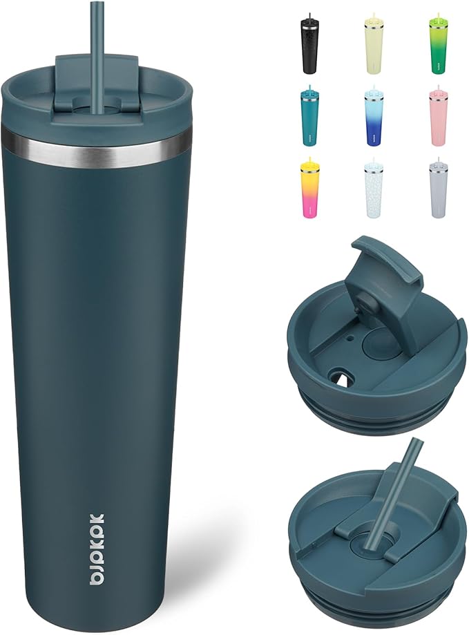 BJPKPK 34oz Stainless Steel Insulated Tumbler With lid And Straw Travel Coffee Thermal Tumblers Cup For Women And Men,Navy Blue