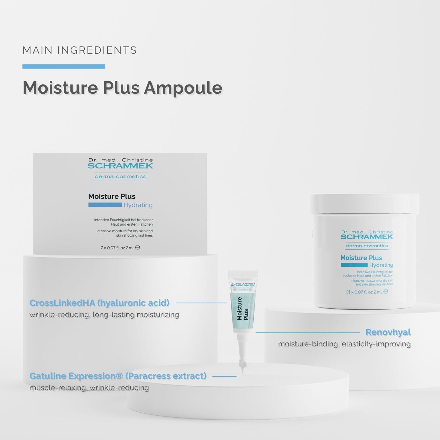 Moisture Plus Ampoules (7 x 0.07 fl oz) – Intense Hydration for Dry & Dehydrated Skin – With Hyaluronic Acid & Paracress Extract – Smooths Fine Lines – Firms & Refreshes – Dr. Schrammek