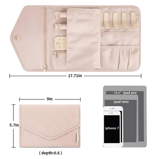 TxufrDo Travel Jewelry Case Organizer Roll Foldable Jewelry Case for Journey-Rings Necklaces Earrings Bracelets Brooches Portable Travel Essentials Pink
