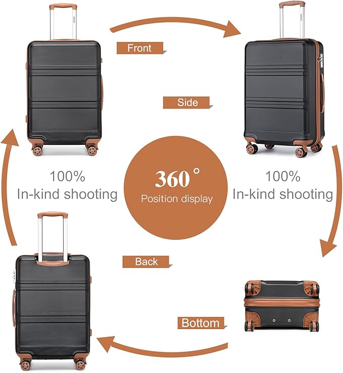 Kono Suitcase Set 3 Piece Luggage Set Expandable(only 28") Carry On Hardside Luggage with TSA Lock Spinner Wheels (Apricot Black, 6 piece set)