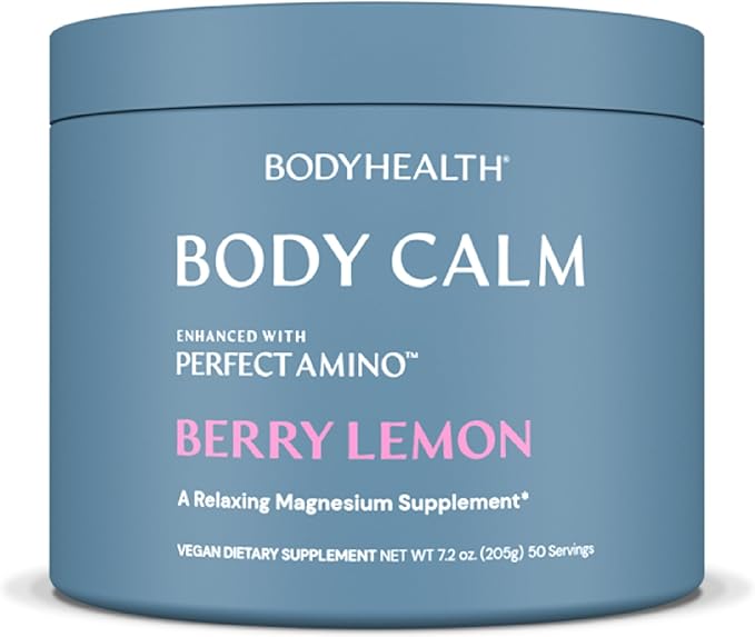 BodyHealth Body Calm Enhanced with PerfectAmino, High Absorption Magnesium Supplement for Men and Women, Magnesium Powder for Sleep, Berry Lemon (50 Servings)