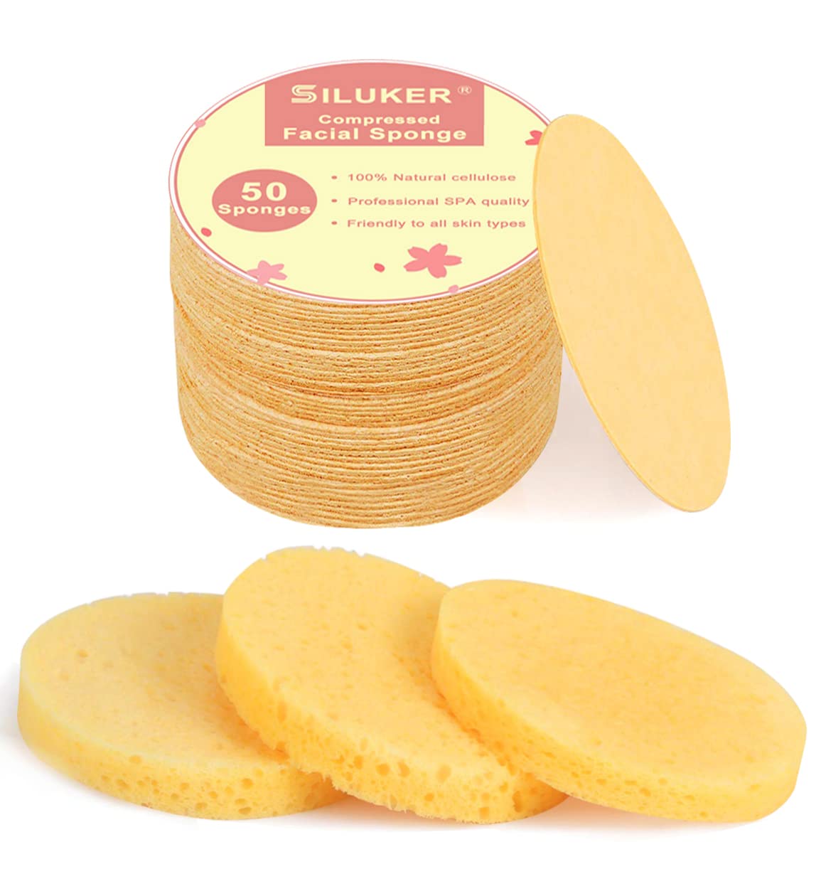 50-Count Compressed Facial Sponges for Daily Cleansing and Gentle Exfoliating, 100% Natural Cellulose Spa Sponge Perfect for Removing Dead Skin, Dirt and Makeup