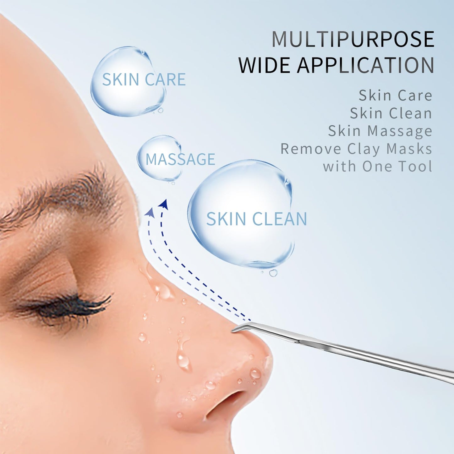 AUSOMTEK Blackhead Remover Tool, Pore Cleaner & Comedone Extractor Face Spatula, Professional Stainless Steel Whitehead & Pimple Extractor Tool for Facial Skin Care with Cyan PU Case