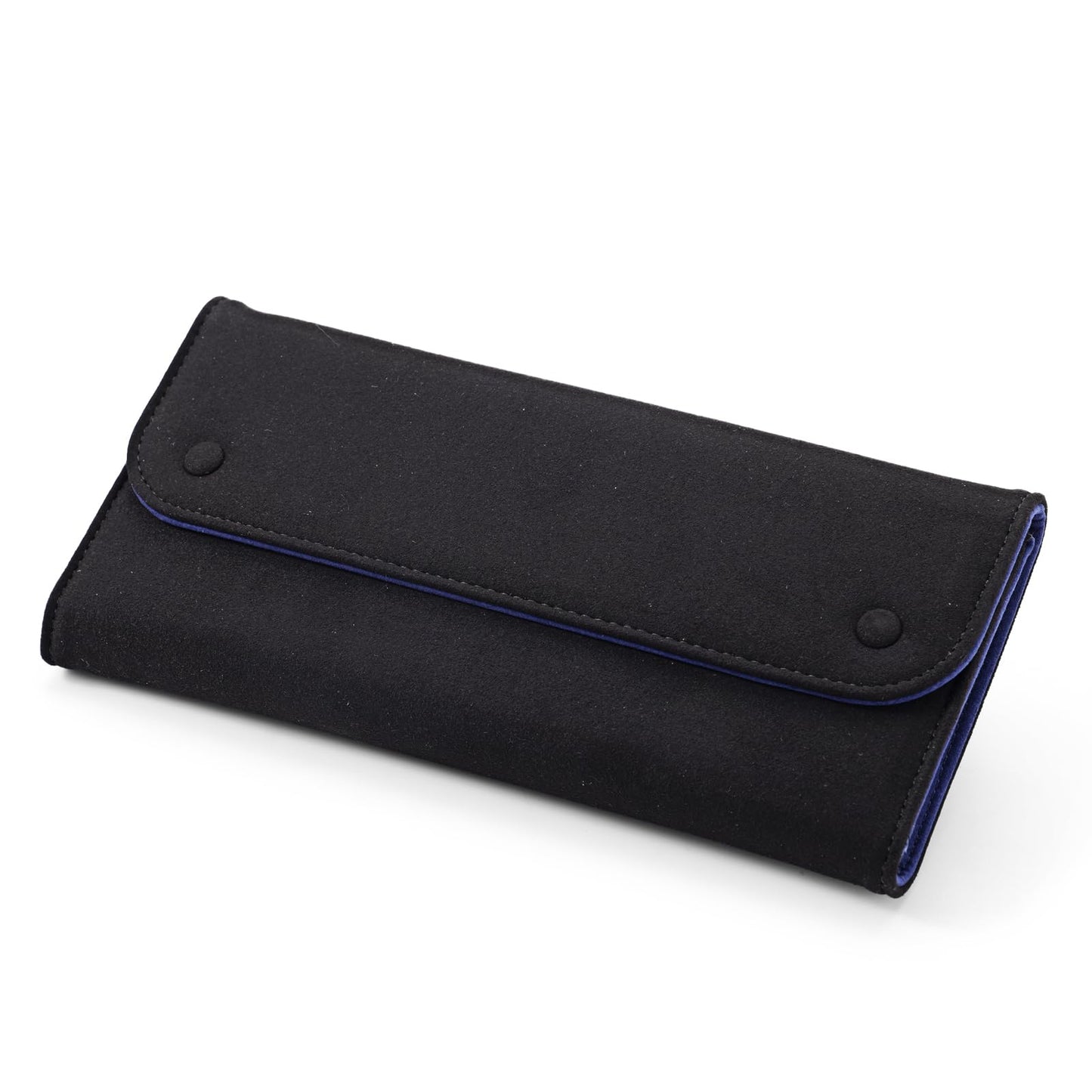 Papten Leather Travel Jewelry Organizer Bag Foldable Jewelry Case with Tangle-Free Pouch, Expandable Jewelry Roll Organizer for Necklaces, Earrings, Rings Storage for Travel Accessories(Black+Blue)