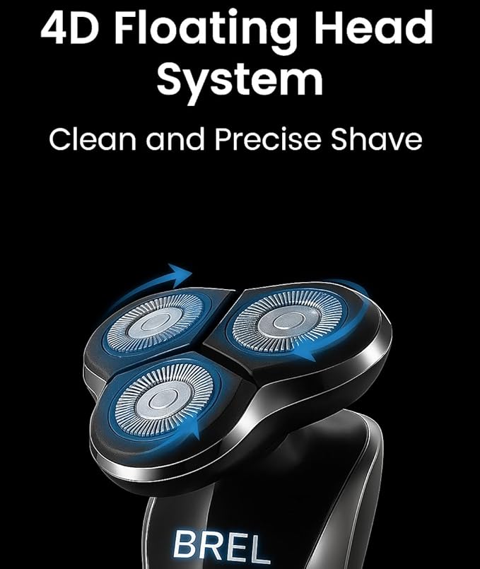 BREL Electric Razor for Men- 4-in-1 Multifunctional Grooming Kit for Beard, Head, and Face - Waterproof Rotary Shaver with Travel Lock and Long Battery Life