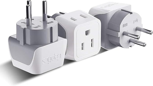 Ceptics Israel Plug Adapter - 2 in 1 Type H Adapter, US to Jersusalem Plug Adapter - Israel, Palestine Travel Adapter Plug, - Dual USA Inputs, CE, RoHS - 3 Pack