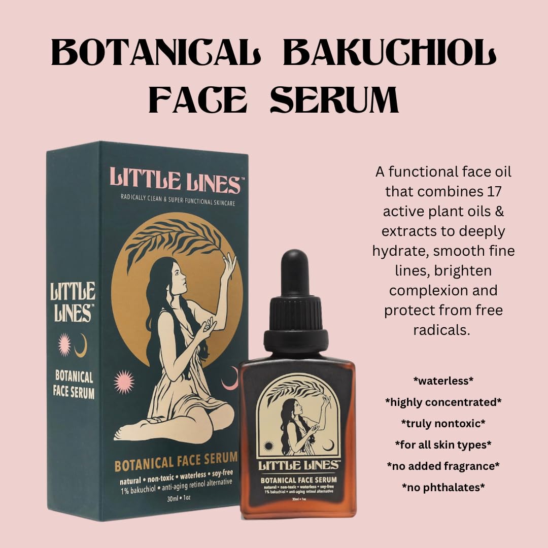LITTLE LINES Botanical Bakuchiol Face Oil Serum | Holistic Retinol Alternative | Waterless blend of 17 botanicals | Anti-Aging Natural Skin Care For Fine Lines & Wrinkles | Hydrating & Brightening