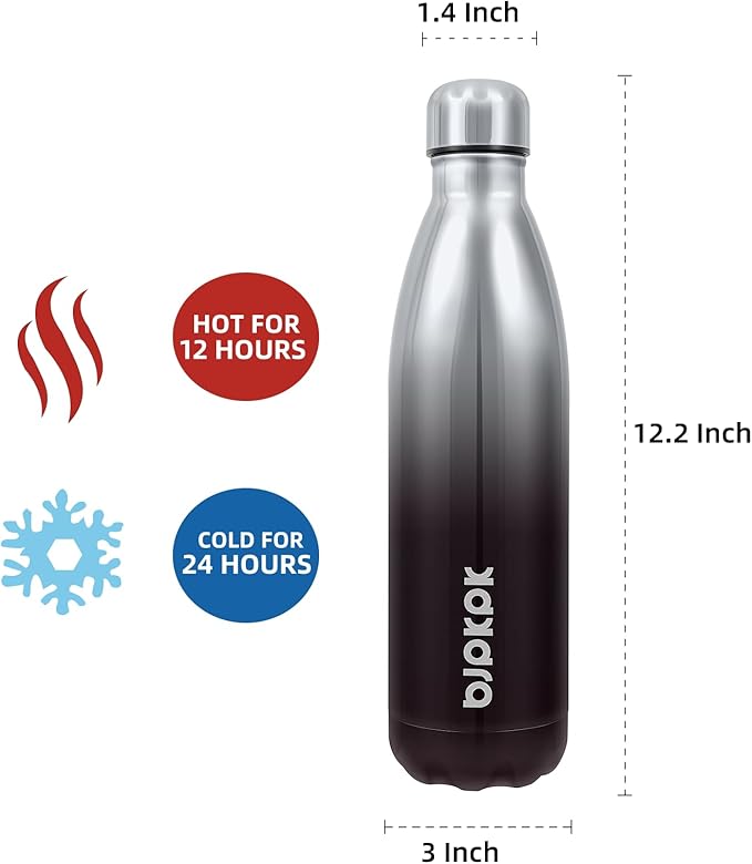 BJPKPK Stainless Steel Water Bottles 25oz Insulated Water Bottle Keep Cold And Hot, Silver Miner