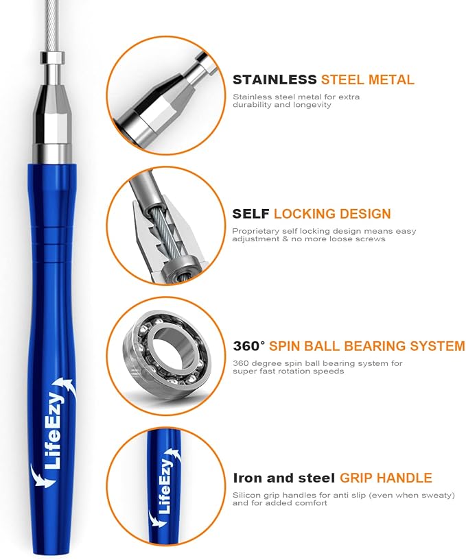 Jump Rope, High Speed Weighted Jump Rope - Premium Quality Tangle-Free - Self-Locking Screw-Free Design - Jump Ropes for Fitness - Skipping Rope for Workout Fitness, Crossfit & Home Exercises