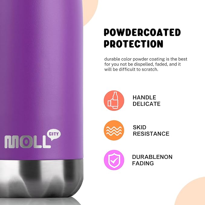 Kids Water Bottle for School-9 oz Stainless Steel Double Wall Vacuum Insulated Sports Water Bottle Reusable Metal Leak Proof Cola Shape Flask for Girls (Purple)